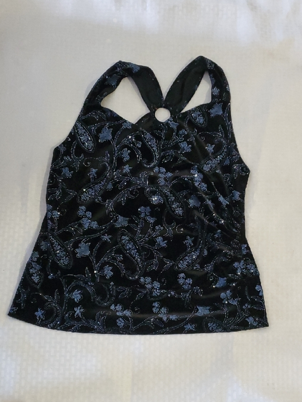 Studio Black Sleeveless Wrap Camisole with Blue Paisley Velvet Print - Picture 8 of 12